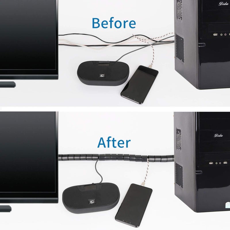 Reliancer 10FT Cable Management Sleeve EZ Cord Bundler 1" Diameter w/Zip Clip Zipper Wire Wrap Cord Organizer Cable Tube Hider Flexible & Expandable Home & Office Wire Concealer for PC TV Computer Cinema - Image 5